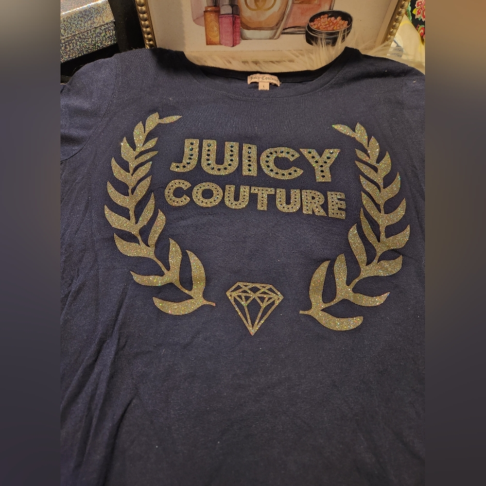 Juicy Couture Dark Blue Tee with Gold Details EUC